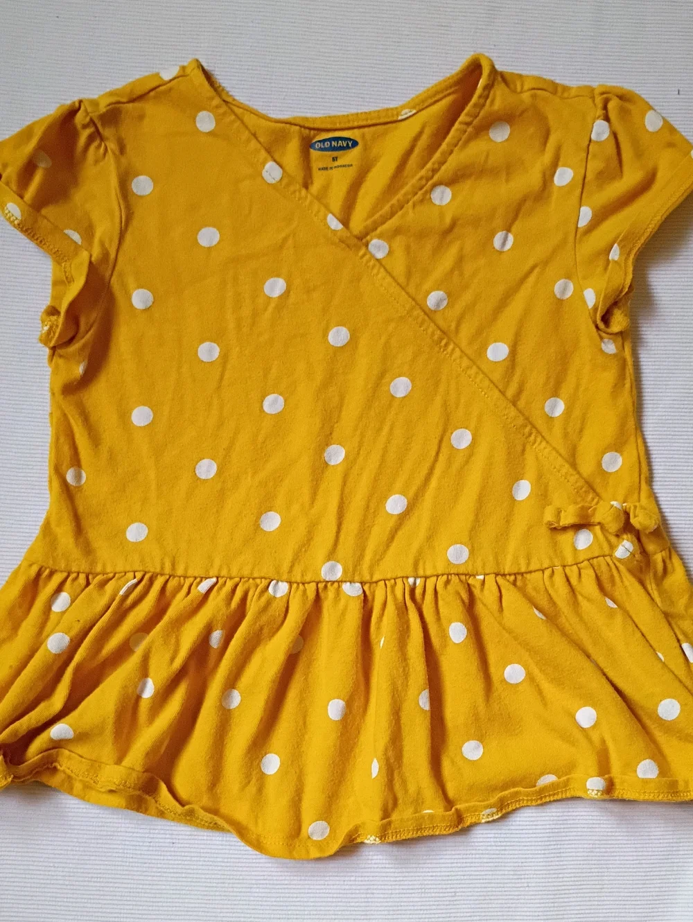 Old Navy Yellow Polka Dot Wrap Top with Denim Shorts